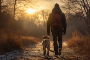 dog owner walking their pet dog