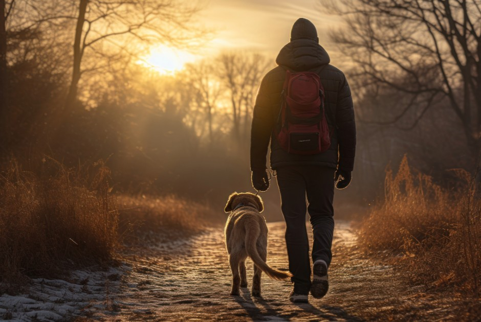 dog owner walking their pet dog